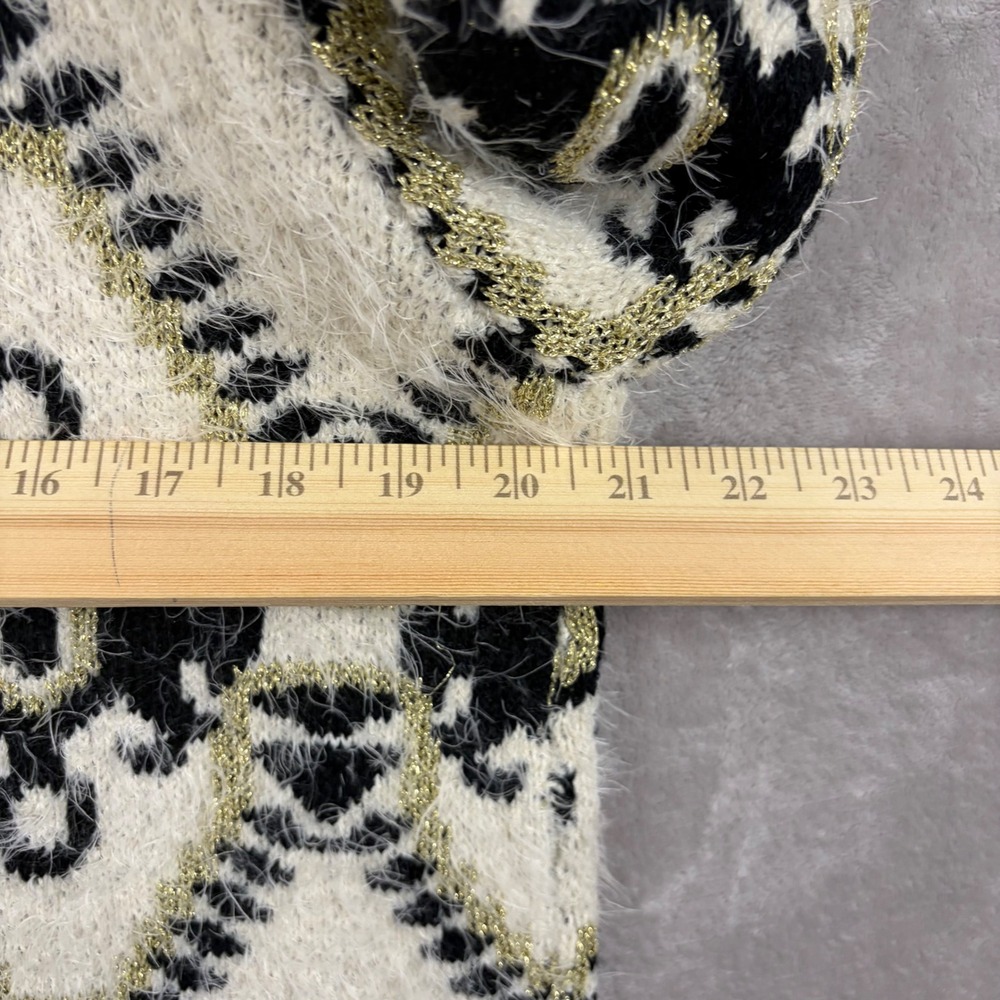 Alberto Makali XL Fuzzy Metallic Geometric Diamond Knit Cardigan Cream Statement - Picture 4 of 13